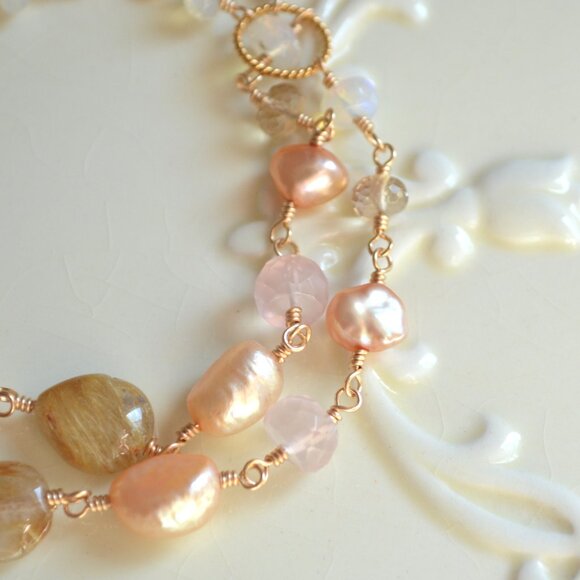 Gold Double Strand Bracelet with Golden Rutilated Quartz Made in Canada - Picture 4 of 9